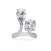 White Gold Pear and Round Cut Diamond Toi et Moi Ring with Pavé Band