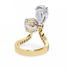 Yellow Gold Pear and Round Cut Diamond Toi et Moi Ring with Pavé Band