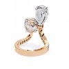 Rose Gold Pear and Round Cut Diamond Toi et Moi Ring with Pavé Band