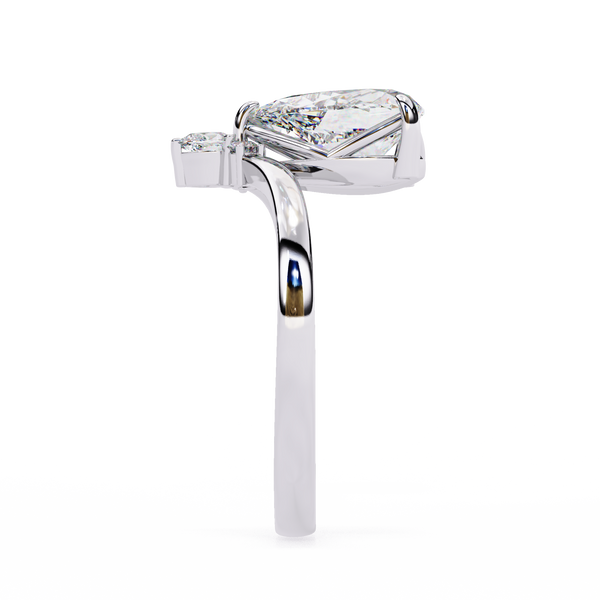 White Gold Pear Cut Diamond Ring with Marquise and Round Crown Accent