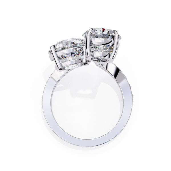 White Gold Pear and Round Cut Diamond Toi et Moi Ring with Pavé Band