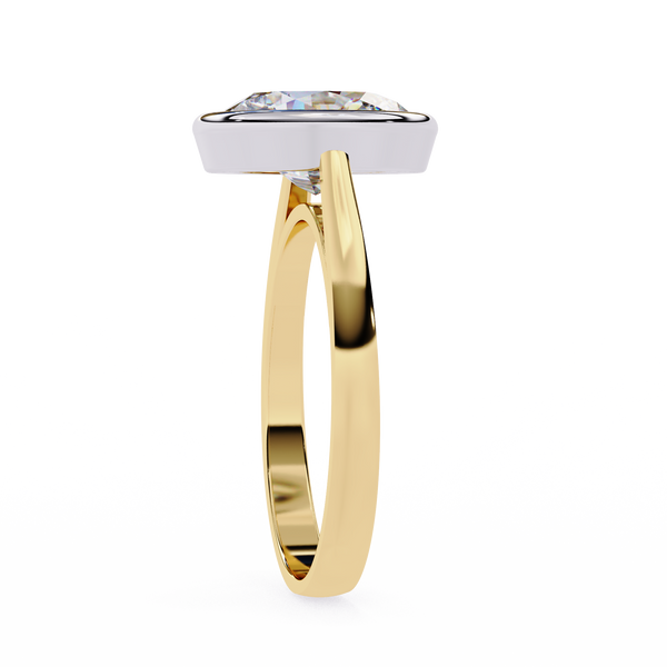 Yellow Gold Oval Cut Diamond Solitaire Ring with Two-Tone Bezel Setting