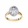 Yellow Gold Oval Cut Diamond Solitaire Ring with Two-Tone Bezel Setting