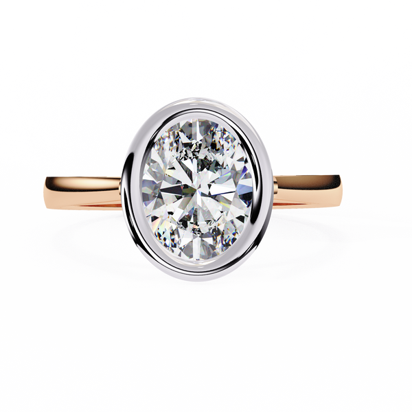 Rose Gold Oval Cut Diamond Solitaire Ring with Full Bezel Setting
