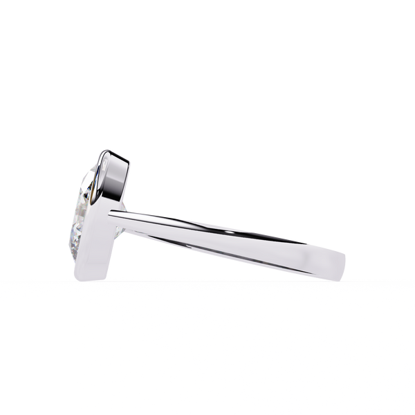 White Gold Oval Cut Diamond Solitaire Ring with Full Bezel Setting and Plain Tapered Band