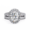 White Gold Oval Cut Diamond Halo Ring with Split Pavé Shoulders