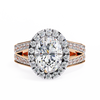 Rose Gold Oval Cut Diamond Halo Ring with Split Shank Pavé Band