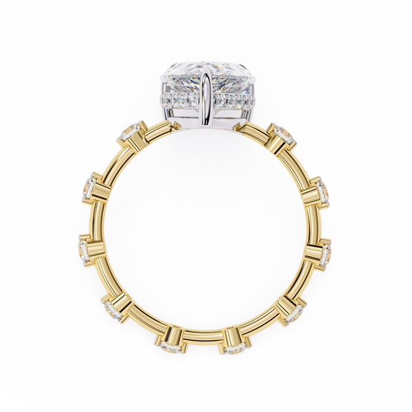 Yellow Gold Pear Cut Diamond Ring with Hidden Halo and Spaced Round Eternity Accents