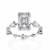 White Gold Emerald Cut Diamond Ring with Pear and Round Eternity Accents