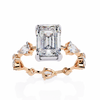 Rose Gold Emerald Cut Diamond Ring with Pear Eternity Band