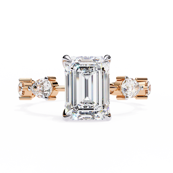 Rose Gold Emerald Cut Diamond Ring with Pear Eternity Band