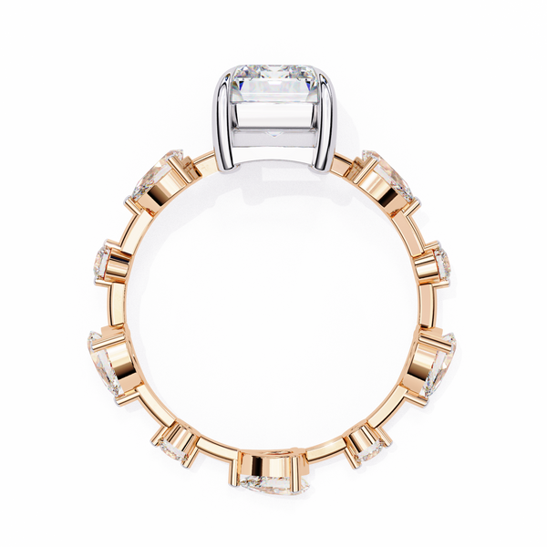 Rose Gold Emerald Cut Diamond Ring with Pear Eternity Band