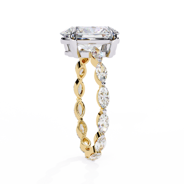 Yellow Gold Oval Cut Diamond Ring with Marquise Eternity Accents