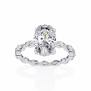 White Gold Oval Cut Diamond Ring with Marquise Eternity Accents