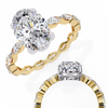 Yellow Gold Oval Cut Diamond Ring with Marquise Eternity Accents