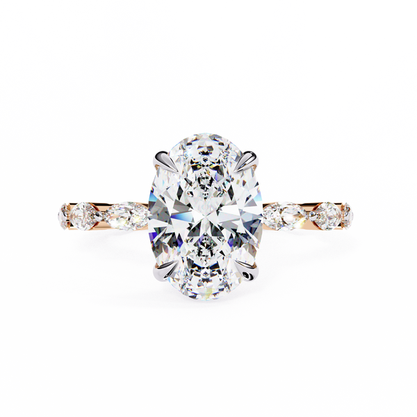 Rose Gold Oval Cut Diamond Ring with Marquise Eternity Band