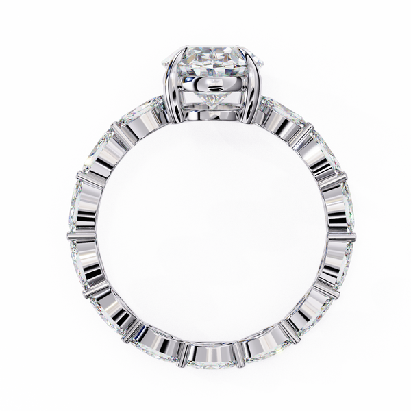White Gold Oval Cut Diamond Ring with Marquise Eternity Accents