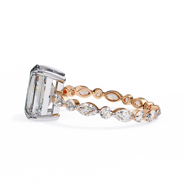 Rose Gold Radiant Cut Diamond Ring with Pear and Round Accent Band