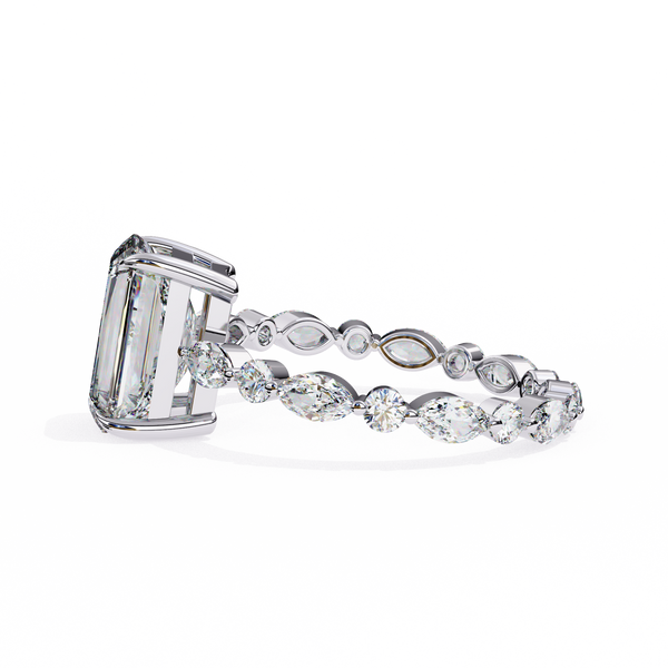 White Gold Radiant Cut Diamond Ring with Pear and Round Accents