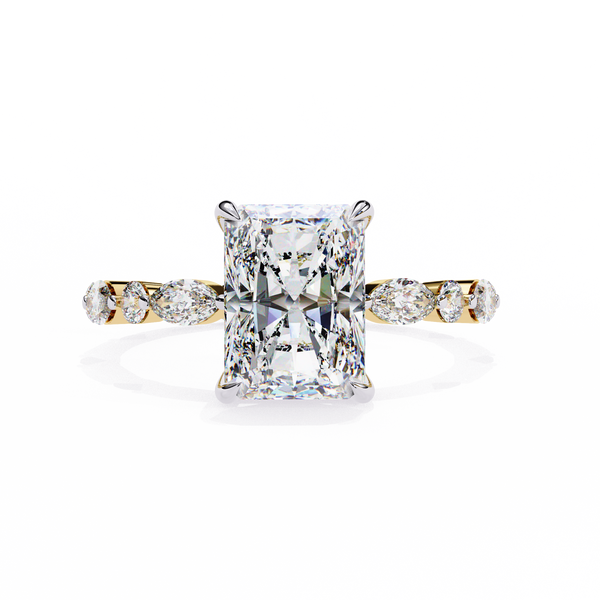 Yellow Gold Radiant Cut Diamond Ring with Pear and Round Accents