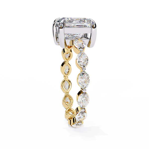 Yellow Gold Princess Cut Diamond Ring with Marquise Eternity Accents