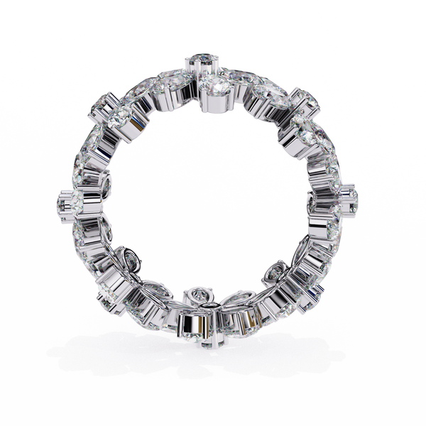 White Gold Pear Cluster Diamond Floral Eternity Ring