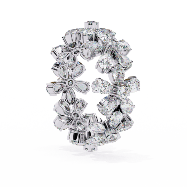 White Gold Pear Cluster Diamond Floral Eternity Ring