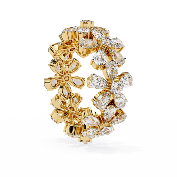 Yellow Gold Pear Cluster Diamond Floral Eternity Ring