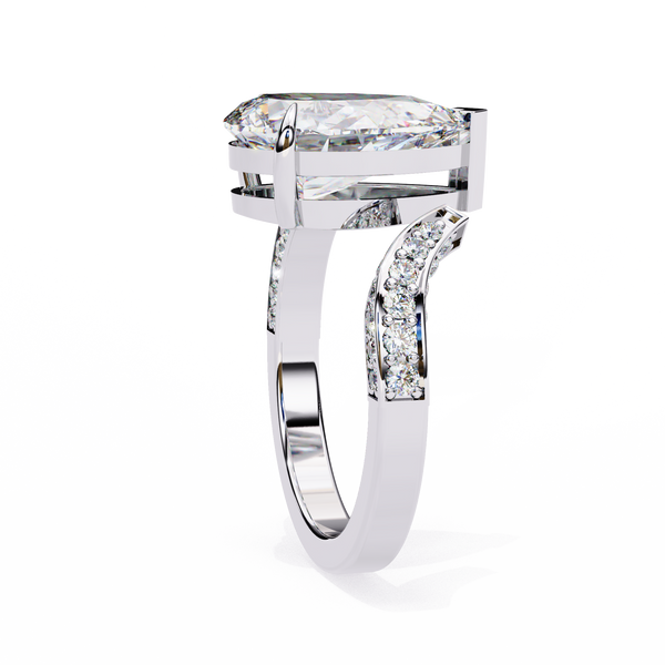 White Gold Pear Cut Diamond Bypass Ring with Pavé Shoulders