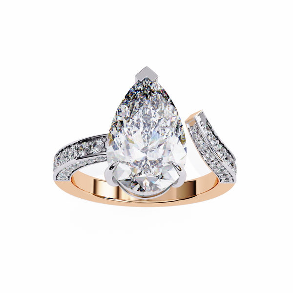 Rose Gold Pear Cut Diamond Bypass Ring with Pavé Shoulders
