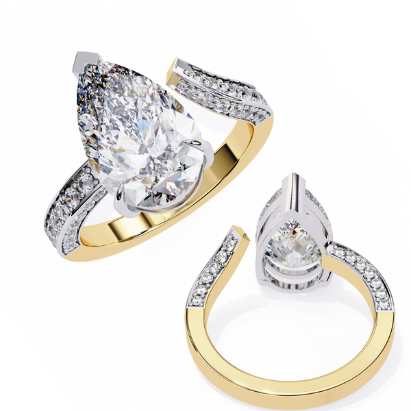Yellow Gold Pear Cut Diamond Bypass Ring with Pavé Shoulders