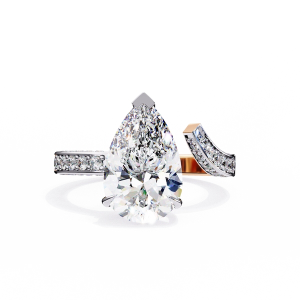 Rose Gold Pear Cut Diamond Bypass Ring with Pavé Shoulders
