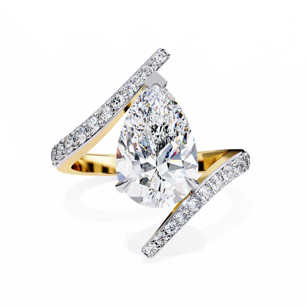 Yellow Gold Pear Cut Diamond Bypass Ring with Pavé Shoulders