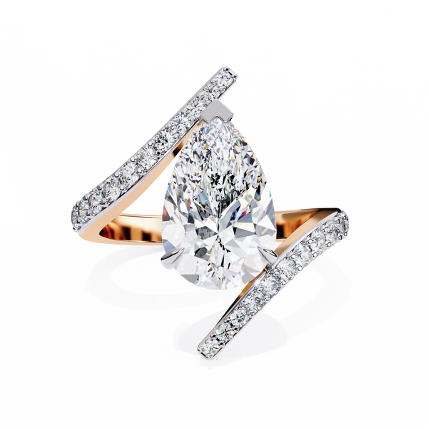 Rose Gold Pear Cut Diamond Bypass Ring with Pavé Shoulders