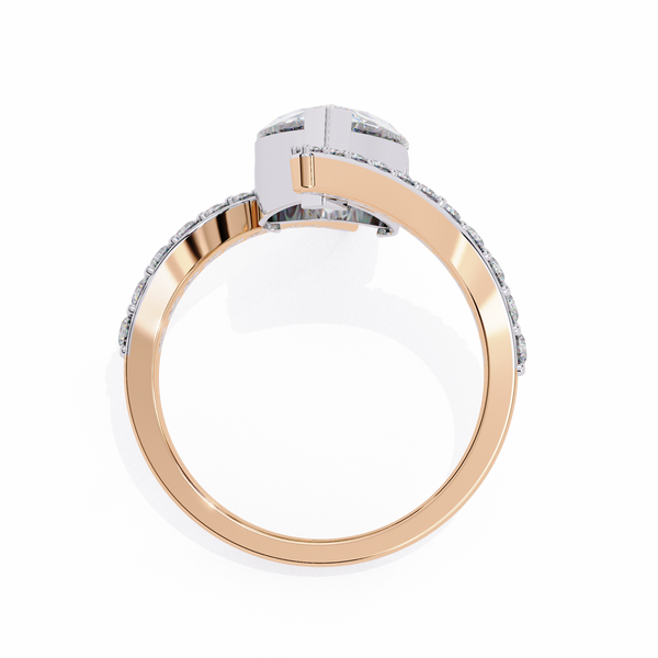 Rose Gold Pear Cut Diamond Bypass Ring with Pavé Shoulders