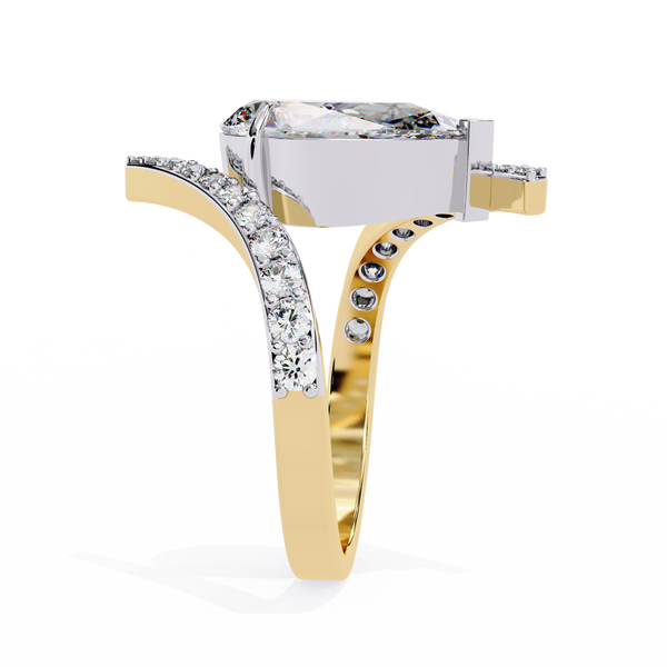 Yellow Gold Pear Cut Diamond Bypass Ring with Pavé Shoulders