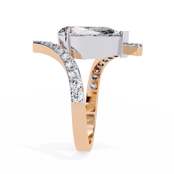 Rose Gold Pear Cut Diamond Bypass Ring with Pavé Shoulders