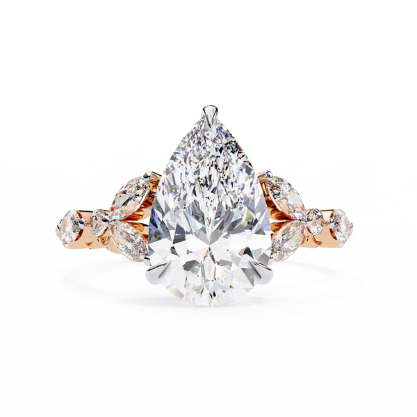 Rose Gold Pear Cut Diamond Ring with Marquise and Round Eternity Band