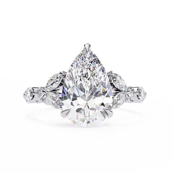 White Gold Pear Cut Diamond Ring with Marquise and Round Eternity Band