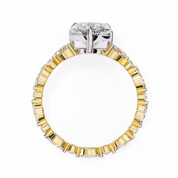 Yellow Gold Pear Cut Diamond Ring with Marquise and Round Eternity Band