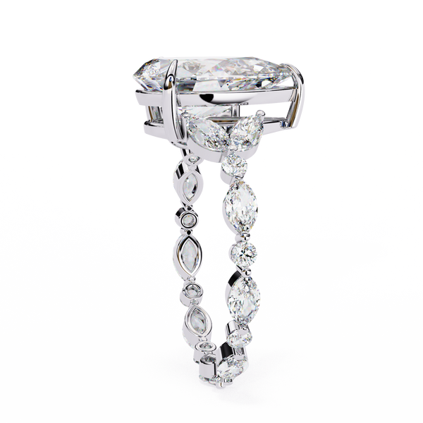 White Gold Pear Cut Diamond Ring with Marquise and Round Eternity Band