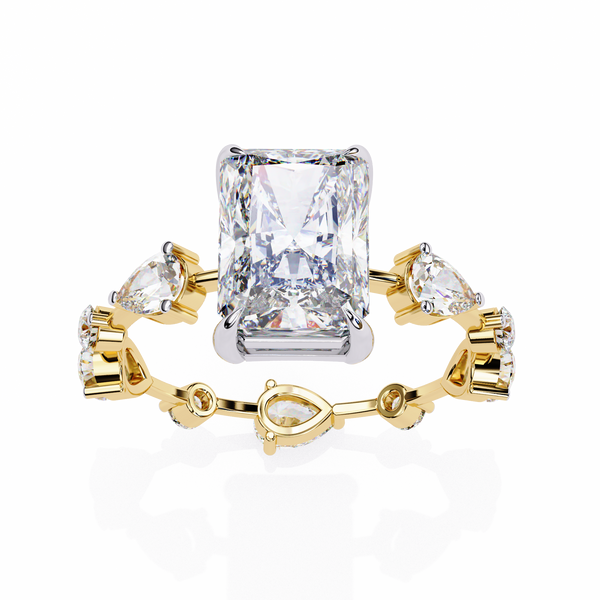 Yellow Gold Radiant Cut Diamond Ring with Pear Eternity Band