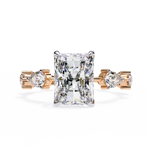 Rose Gold Radiant Cut Diamond Ring with Pear Eternity Band