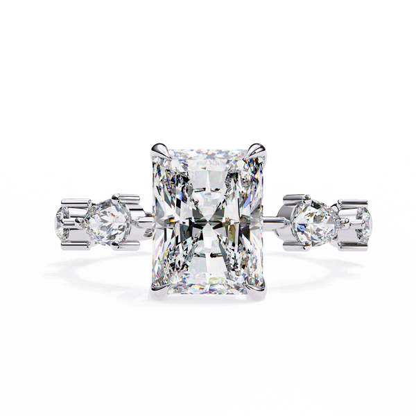 White Gold Radiant Cut Diamond Ring with Pear Eternity Band