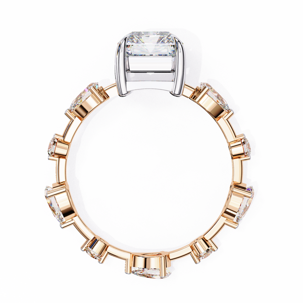 Rose Gold Radiant Cut Diamond Ring with Pear Eternity Band