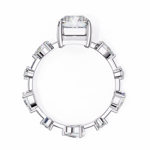White Gold Radiant Cut Diamond Ring with Pear Eternity Band