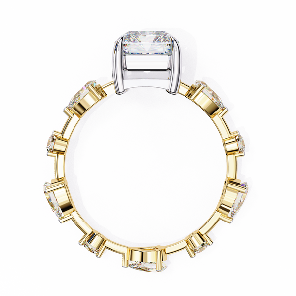 Yellow Gold Radiant Cut Diamond Ring with Pear Eternity Band