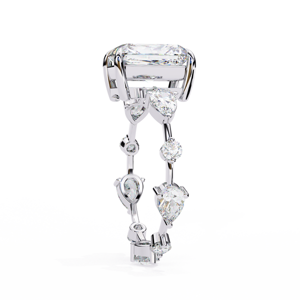 White Gold Radiant Cut Diamond Ring with Pear Eternity Band