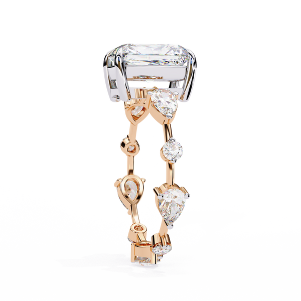 Rose Gold Radiant Cut Diamond Ring with Pear Eternity Band