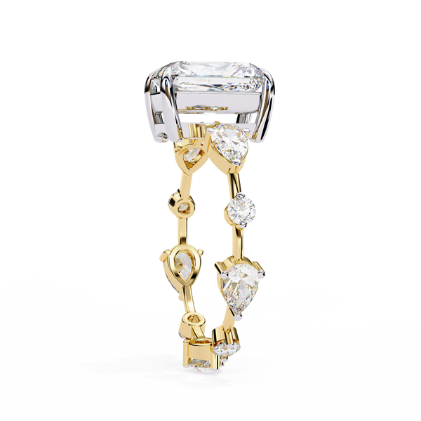Yellow Gold Radiant Cut Diamond Ring with Pear Eternity Band